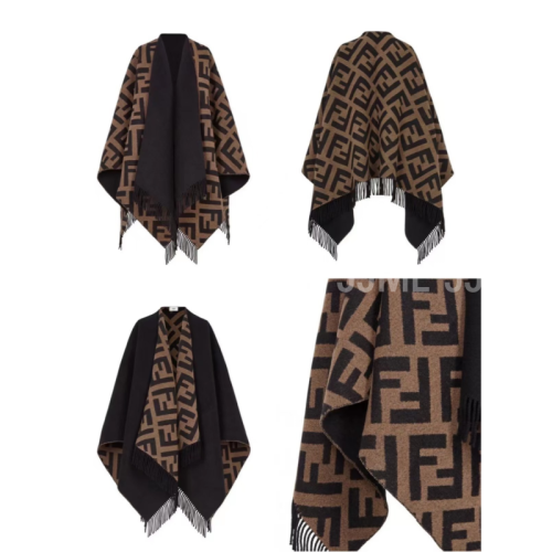 펜디 FF 울 캐시미어 케이프 판초 블랙