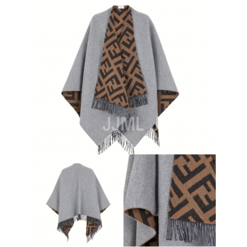 펜디 FF 울 캐시미어 케이프 판초 그레이