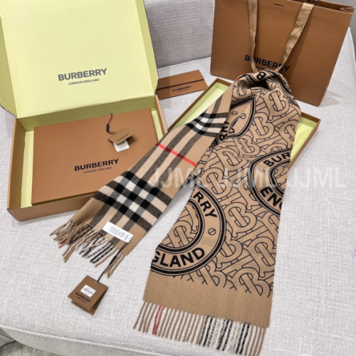 버버리 리버시블 체크 모노그램 캐시미어 머플러 아카이브 베이지