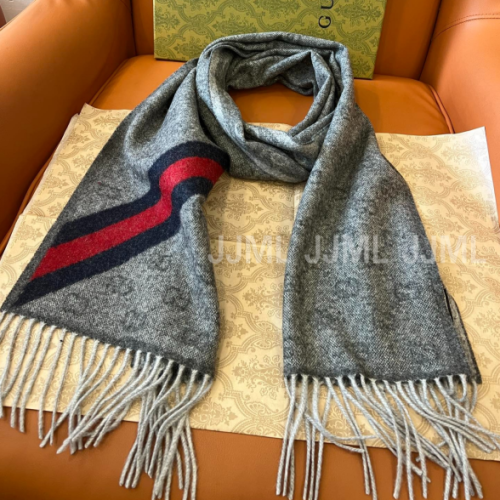 구찌 GG 뉴 니키 웹 울 스카프 그레이