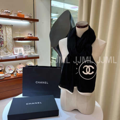 샤넬 CC로고 캐시미어 스톨 머플러 블랙