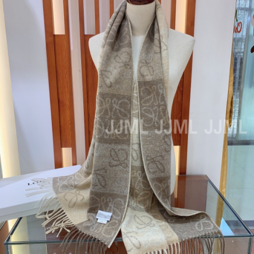 로에베[LOEWE] 아나그램 로고 인타르시아 울 블렌드 머플러 화이트/베이지