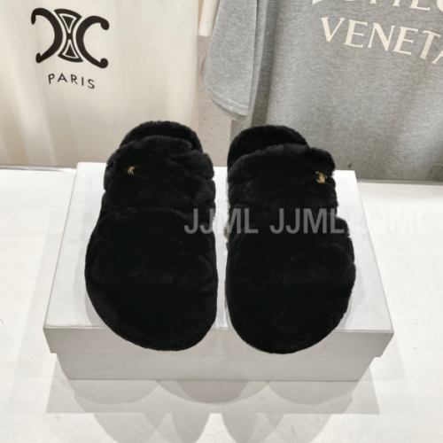 셀린느 투 스트랩 퍼 슬라이드 블랙