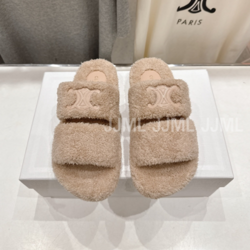 셀린느 투 스트랩 시어링 슬라이드 오트밀