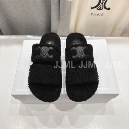 셀린느 투 스트랩 시어링 슬라이드 블랙