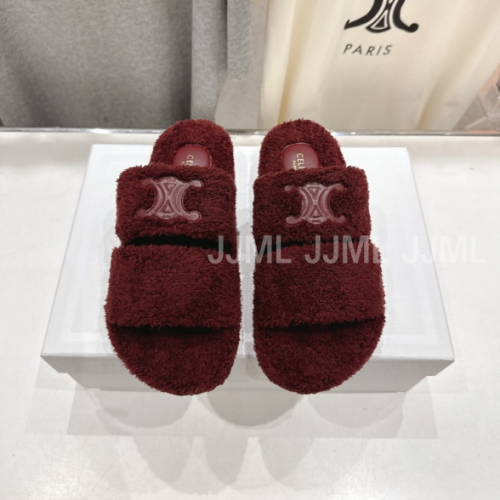 셀린느 투 스트랩 시어링 슬라이드 버건디