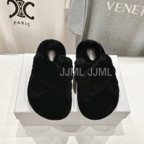 셀린느 엑스 스트랩 퍼 슬라이드 블랙