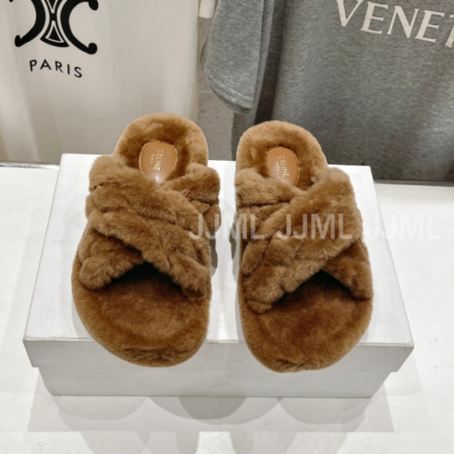 셀린느 엑스 스트랩 퍼 슬라이드 브라운