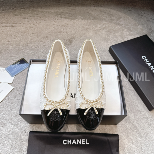 샤넬 투톤 리본 발레리나 플랫 슈즈 쟈카드