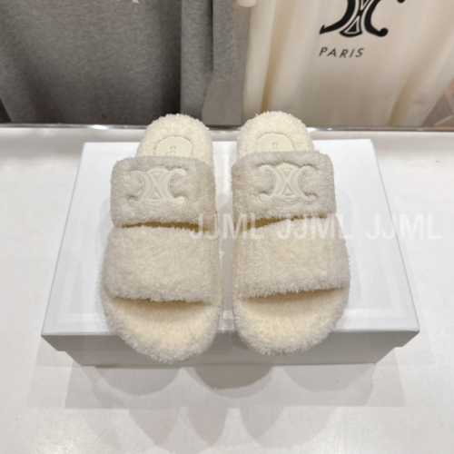 셀린느 투 스트랩 시어링 슬라이드 화이트