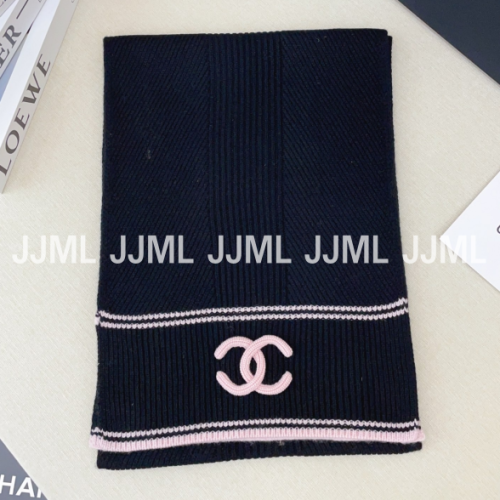 샤넬 리브드 니트 머플러 블랙