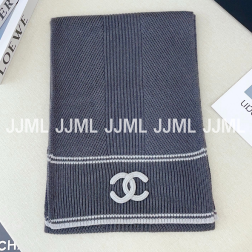 샤넬 리브드 니트 머플러 그레이