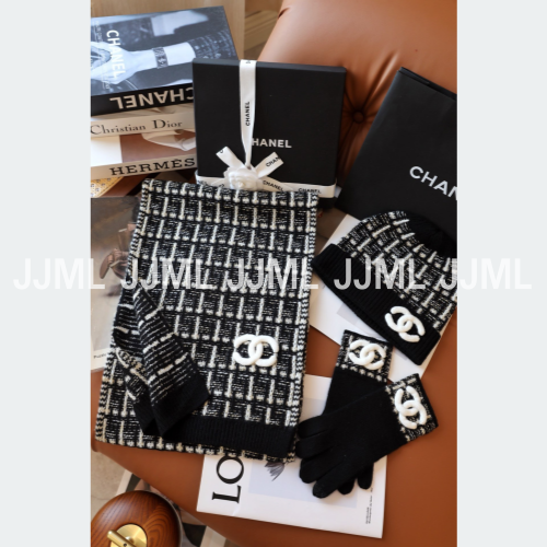 샤넬 머플러 비니 글러브 세트 블랙