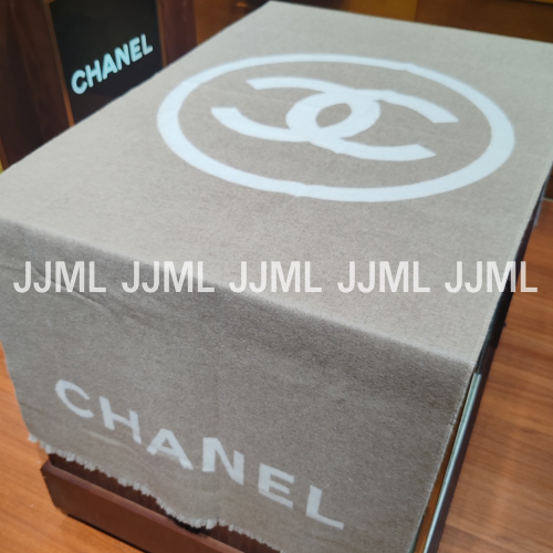 샤넬 로고 프린지 숄 베이지