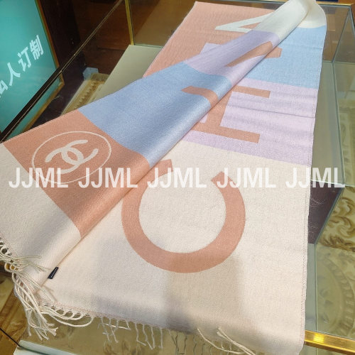 샤넬 멀티 컬러 머플러 핑크