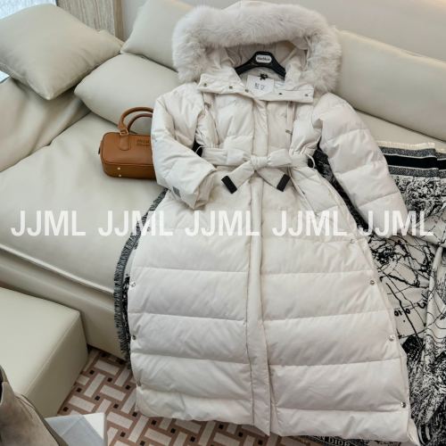 막스마라 퍼 후드 스트랩 롱패딩 아이보리