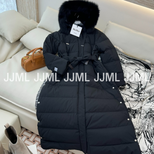 막스마라 퍼 후드 스트랩 롱패딩 블랙