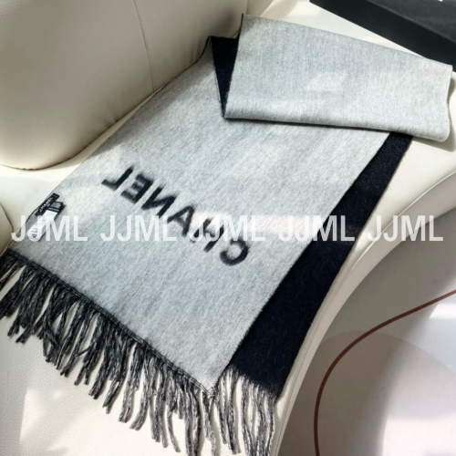 샤넬 캐시미어 빅 로고 머플러 블랙