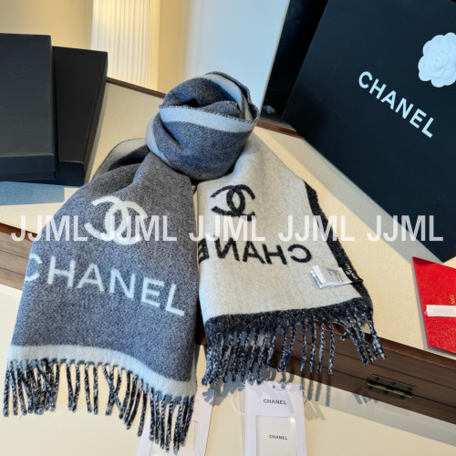 샤넬 로고 라인 머플러 챠콜