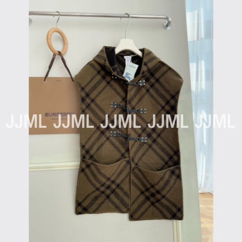 버버리 체크 후드 머플러 카키