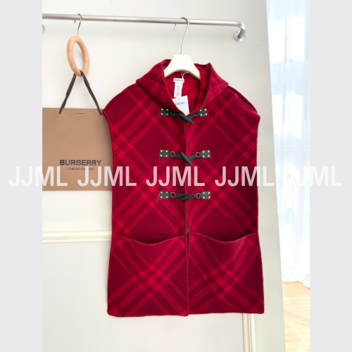 버버리 체크 후드 머플러 레드