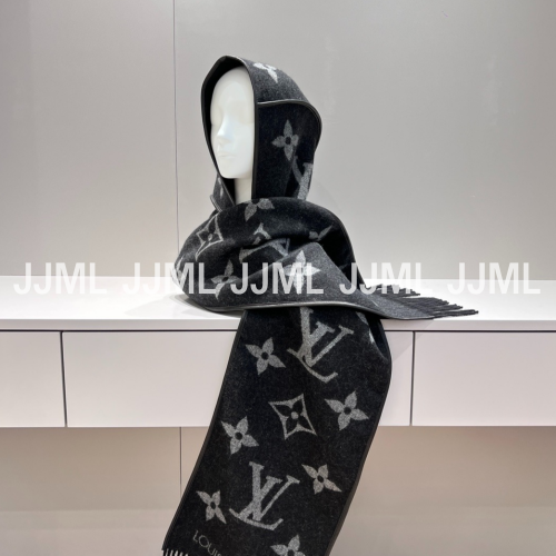 루이비통 후드 머플러 블랙