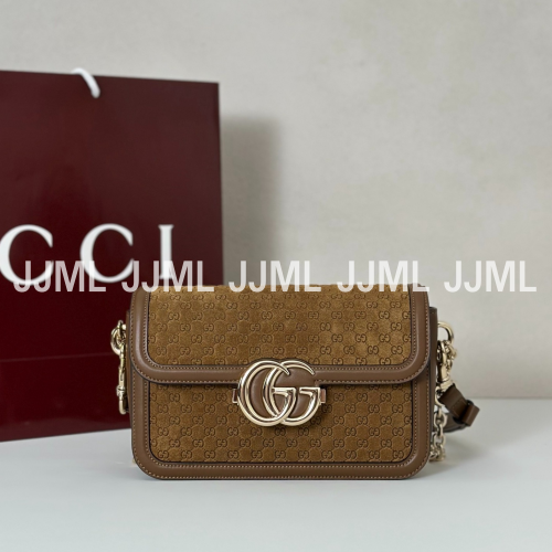 구찌 고 스몰 숄더백 스웨이드 브라운