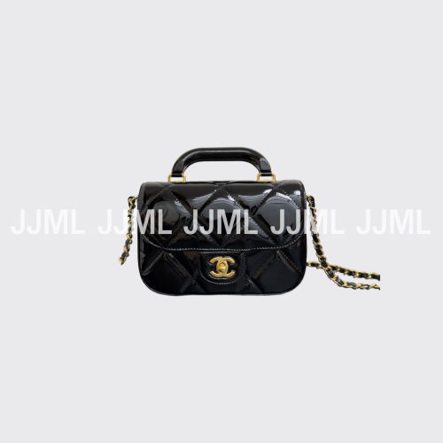 샤넬 미니 플랩백 메탈릭 미러 골드 톤 메탈 블랙