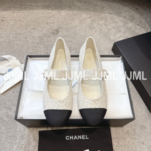 샤넬 턴락 메리제인 플랫 슈즈 화이트 트위드