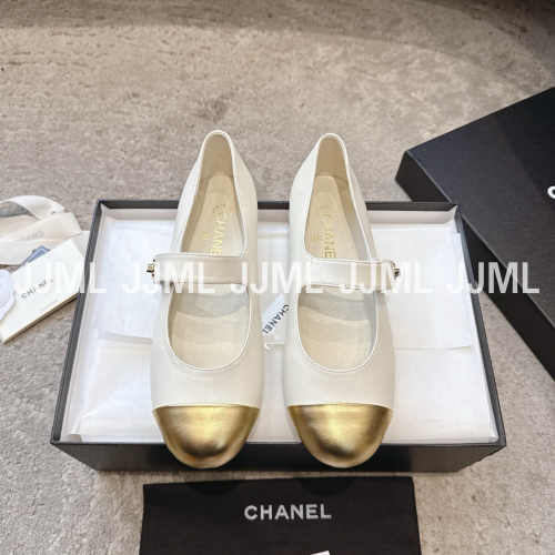 샤넬 턴락 메리제인 플랫 슈즈 투톤 화이트 골드