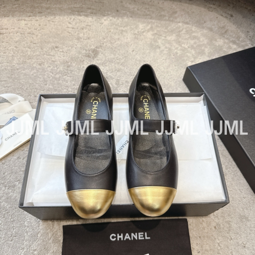 샤넬 턴락 메리제인 플랫 슈즈 투톤 블랙 골드