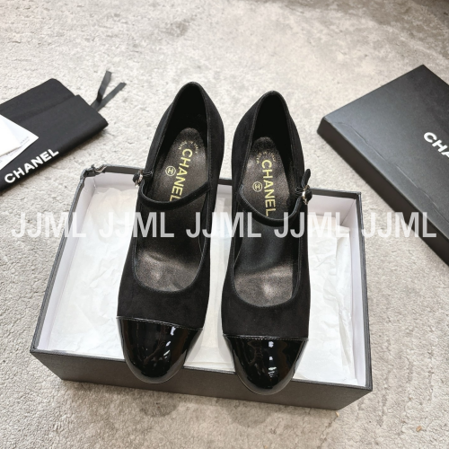 샤넬 메리제인 슈즈 진주굽 블랙 스웨이드