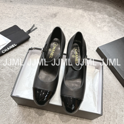 샤넬 메리제인 슈즈 진주굽 블랙