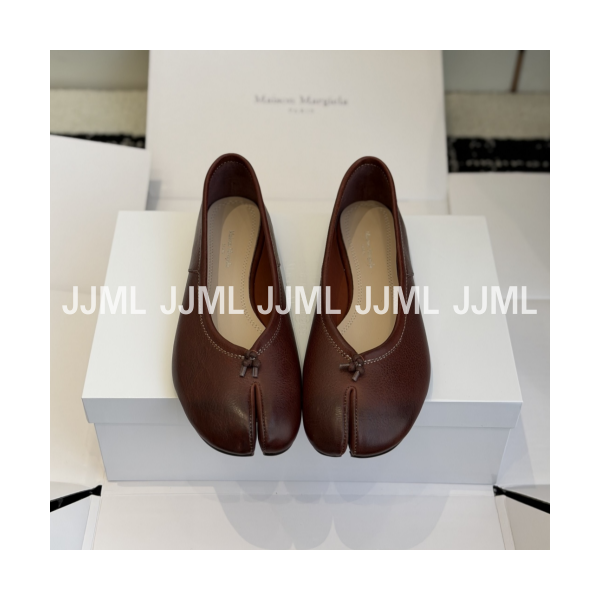 메종 마르지엘라 타비 발레리나 플랫 슈즈 버건디