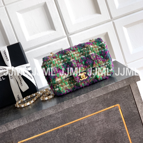 샤넬 트위드플랩백 그린 퍼플