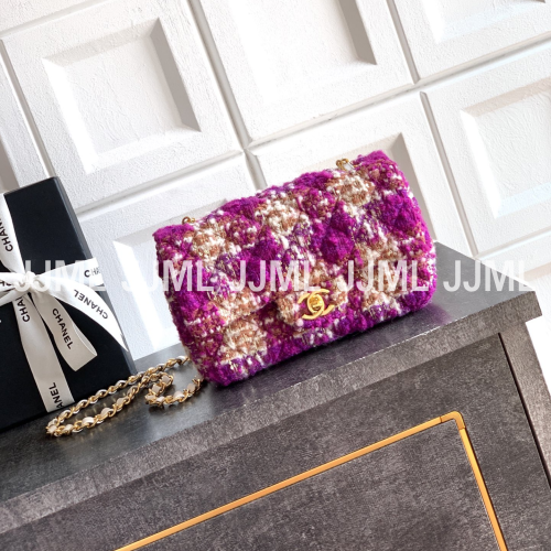 샤넬 트위드플랩백 푸시아 핑크 베이지