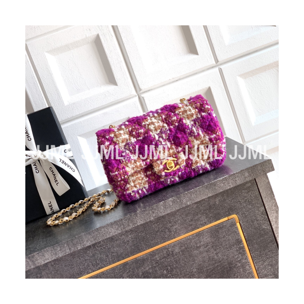 샤넬 트위드플랩백 푸시아 핑크 베이지