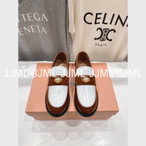 미우미우 페니 로퍼 레더 투톤 브라운&화이트