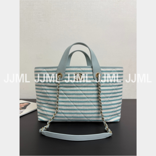 샤넬 도빌 쇼핑백 캔버스 블루