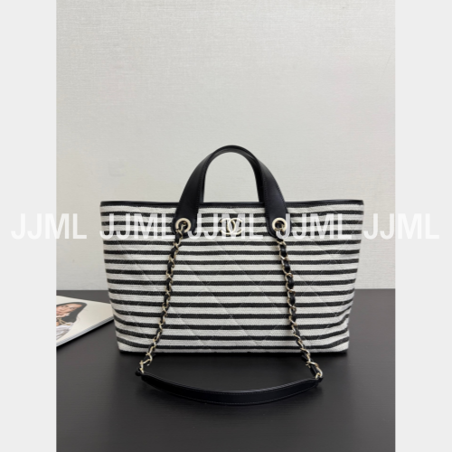 샤넬 도빌 쇼핑백 캔버스 블랙