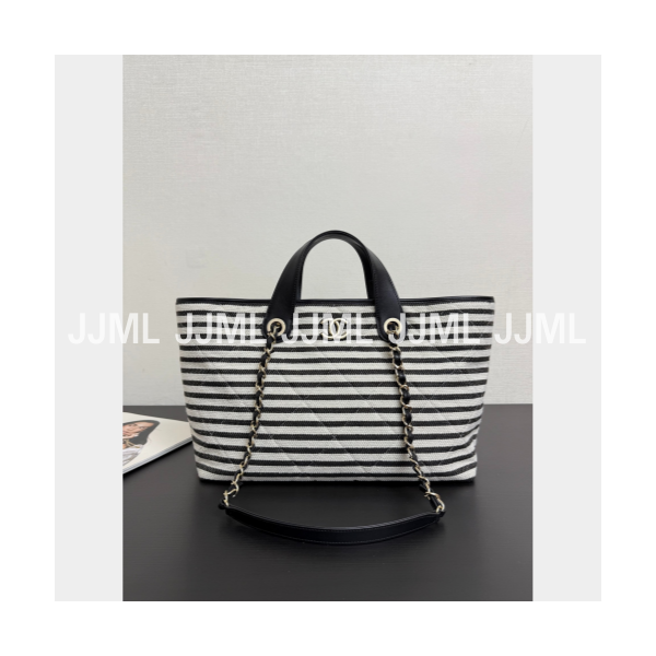 샤넬 도빌 쇼핑백 캔버스 블랙