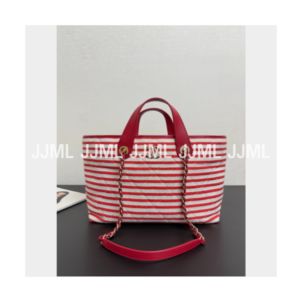 샤넬 도빌 쇼핑백 캔버스 레드