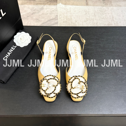 샤넬 까멜리아 슬링백 플랫 슈즈 베이지