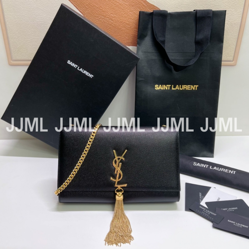 입생로랑 케이트 테슬 그레인 엠보싱 숄더백 블랙 골드