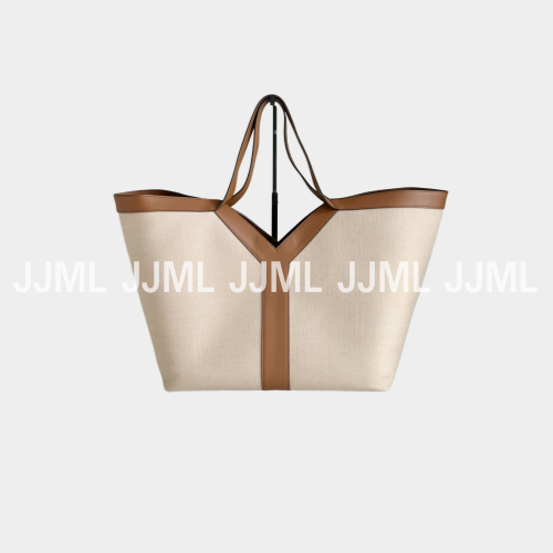 입생로랑 Y 토트백 캔버스 베이지&브라운