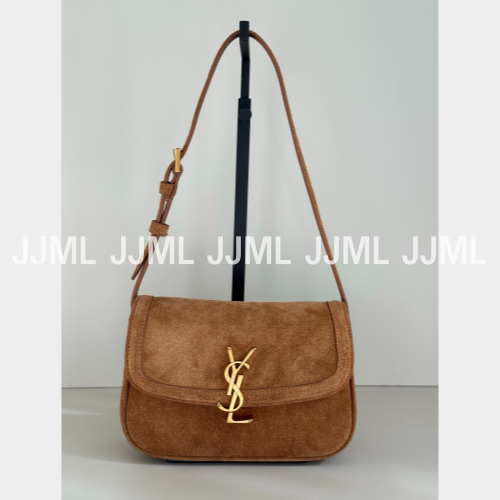 입생로랑 솔페리노 박스 숄더백 스웨이드 브라운