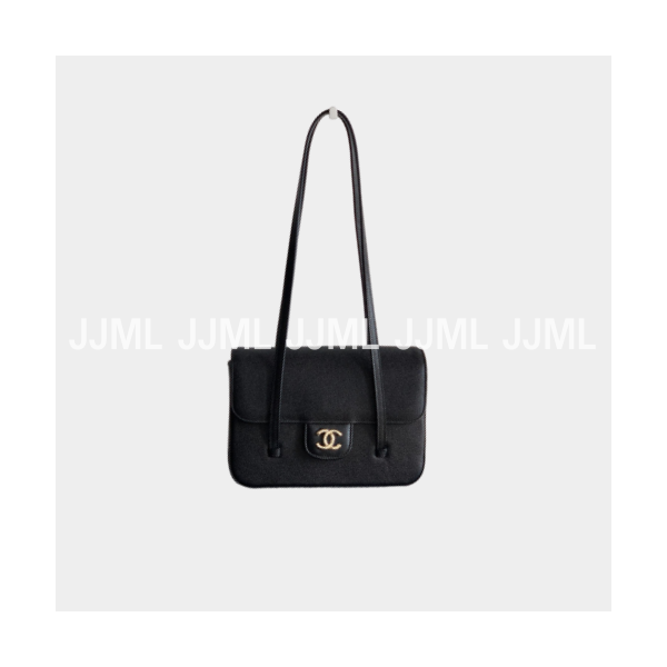 샤넬 26 SS 가죽 스트랩 클러치 블랙