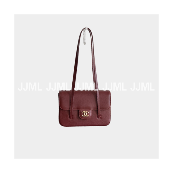 샤넬 26 SS 가죽 스트랩 클러치 버건디