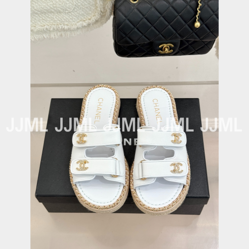 샤넬 리본 발레리나 플랫 슈즈 화이트