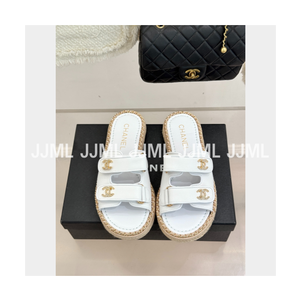 샤넬 리본 발레리나 플랫 슈즈 화이트